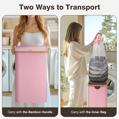 160L Laundry Hamper with Lid, 3 Section Laundry Basket with 3 Removable Bag