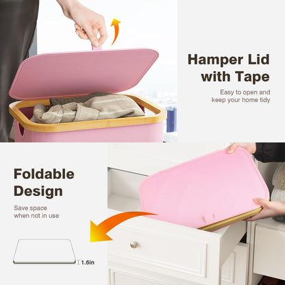 160L Laundry Hamper with Lid, 3 Section Laundry Basket with 3 Removable Bag