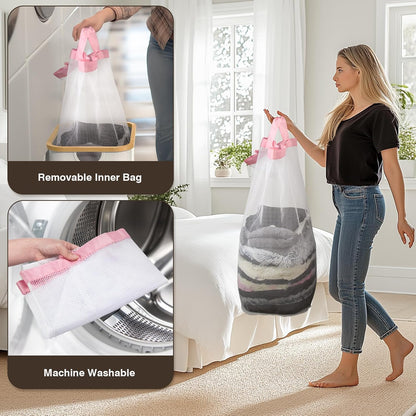 160L Laundry Hamper with Lid, 3 Section Laundry Basket with 3 Removable Bag