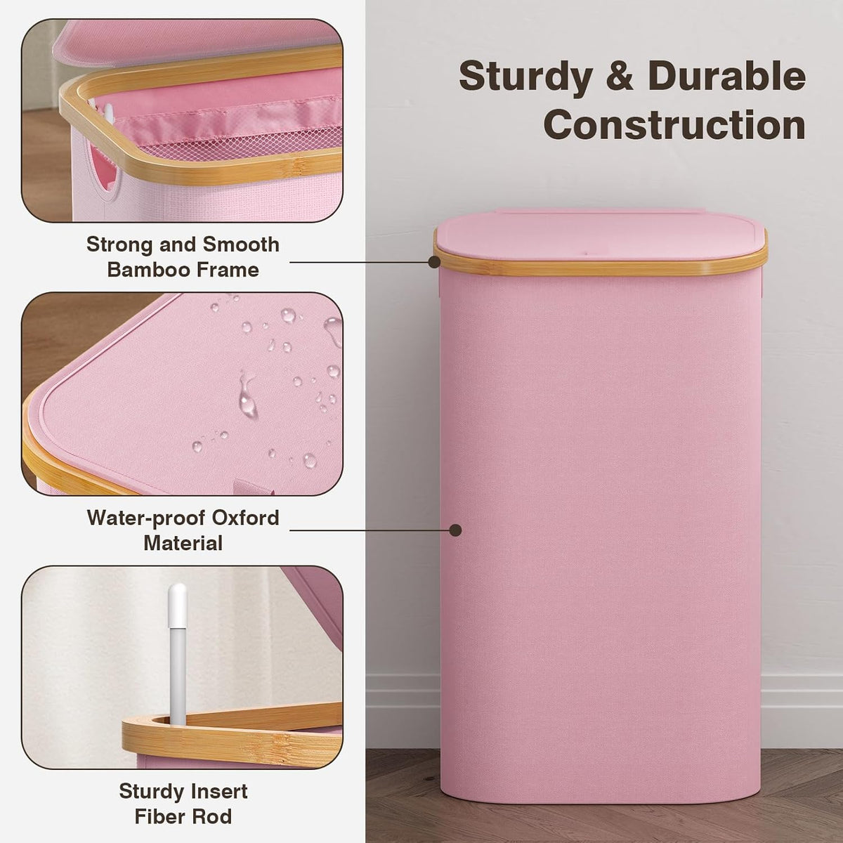 160L Laundry Hamper with Lid, 3 Section Laundry Basket with 3 Removable Bag