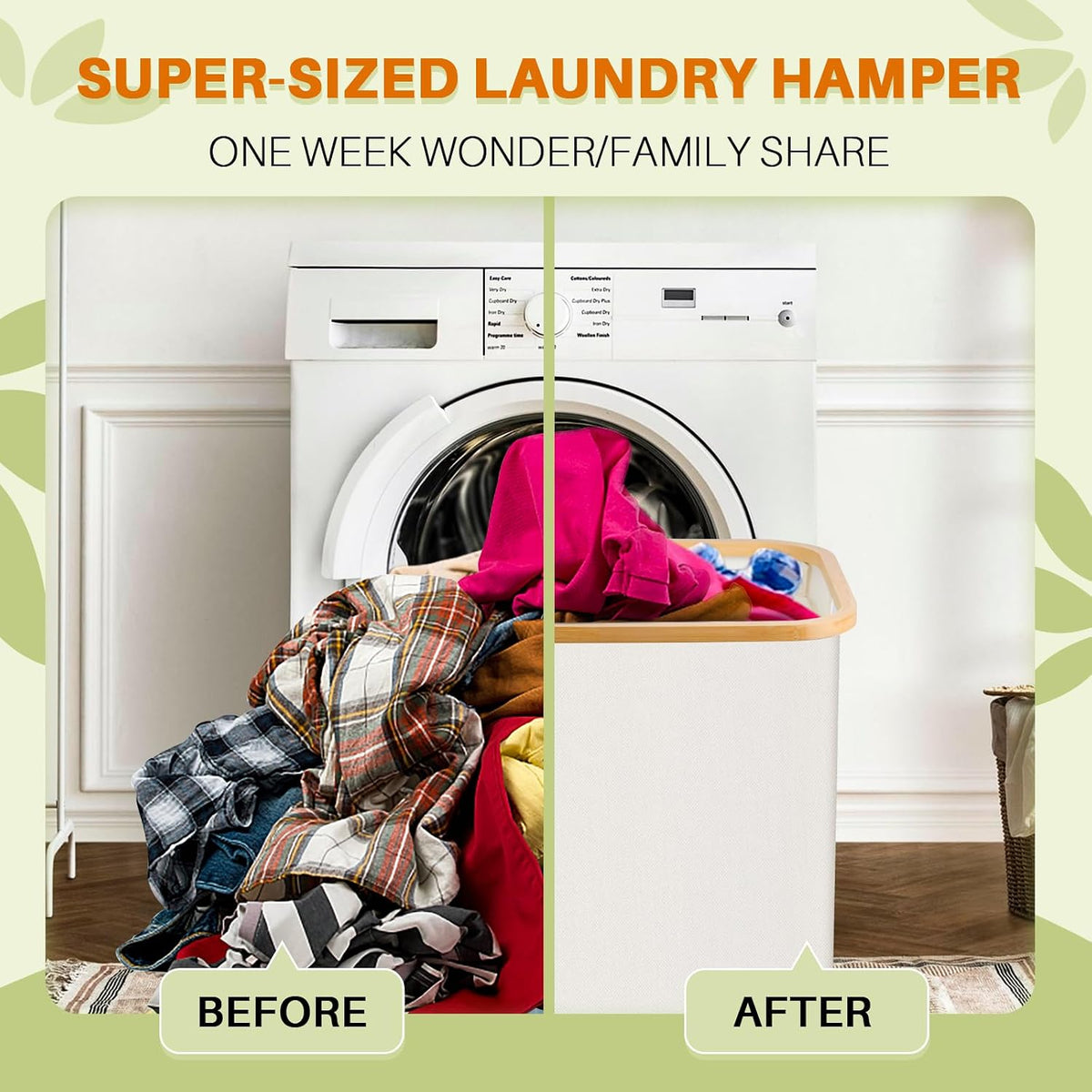 160L Laundry Hamper with Lid, 3 Section Laundry Basket with 3 Removable Bag