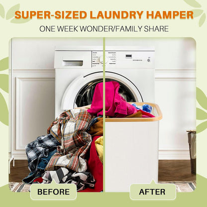 160L Laundry Hamper with Lid, 3 Section Laundry Basket with 3 Removable Bag