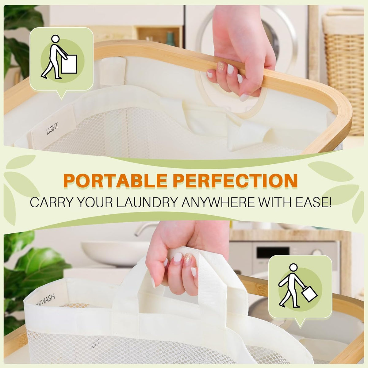 160L Laundry Hamper with Lid, 3 Section Laundry Basket with 3 Removable Bag