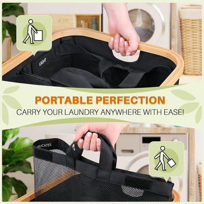 160L Laundry Hamper with Lid, 3 Section Laundry Basket with 3 Removable Bag