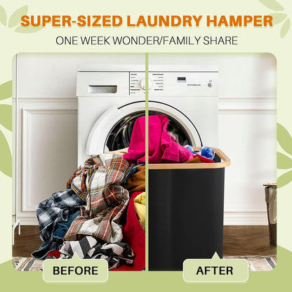 160L Laundry Hamper with Lid, 3 Section Laundry Basket with 3 Removable Bag