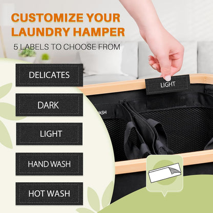 160L Laundry Hamper with Lid, 3 Section Laundry Basket with 3 Removable Bag