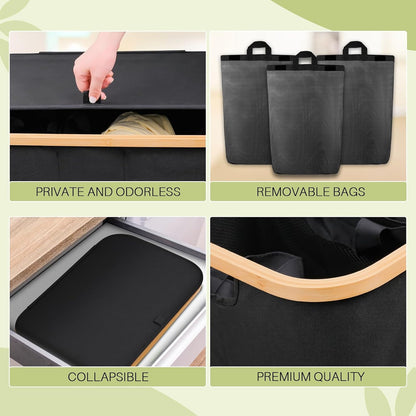 160L Laundry Hamper with Lid, 3 Section Laundry Basket with 3 Removable Bag