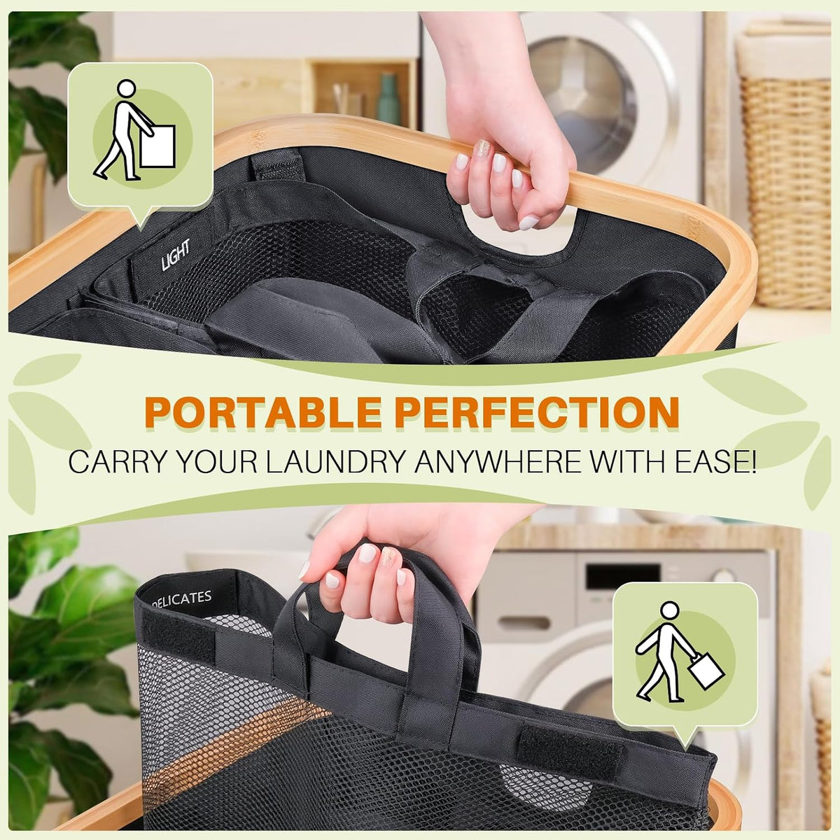 160L Laundry Hamper with Lid, 3 Section Laundry Basket with 3 Removable Bag