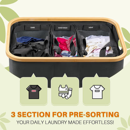 160L Laundry Hamper with Lid, 3 Section Laundry Basket with 3 Removable Bag