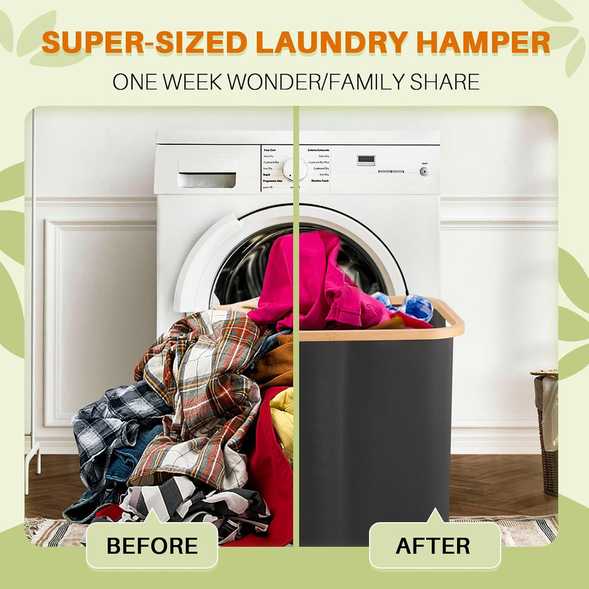 160L Laundry Hamper with Lid, 3 Section Laundry Basket with 3 Removable Bag