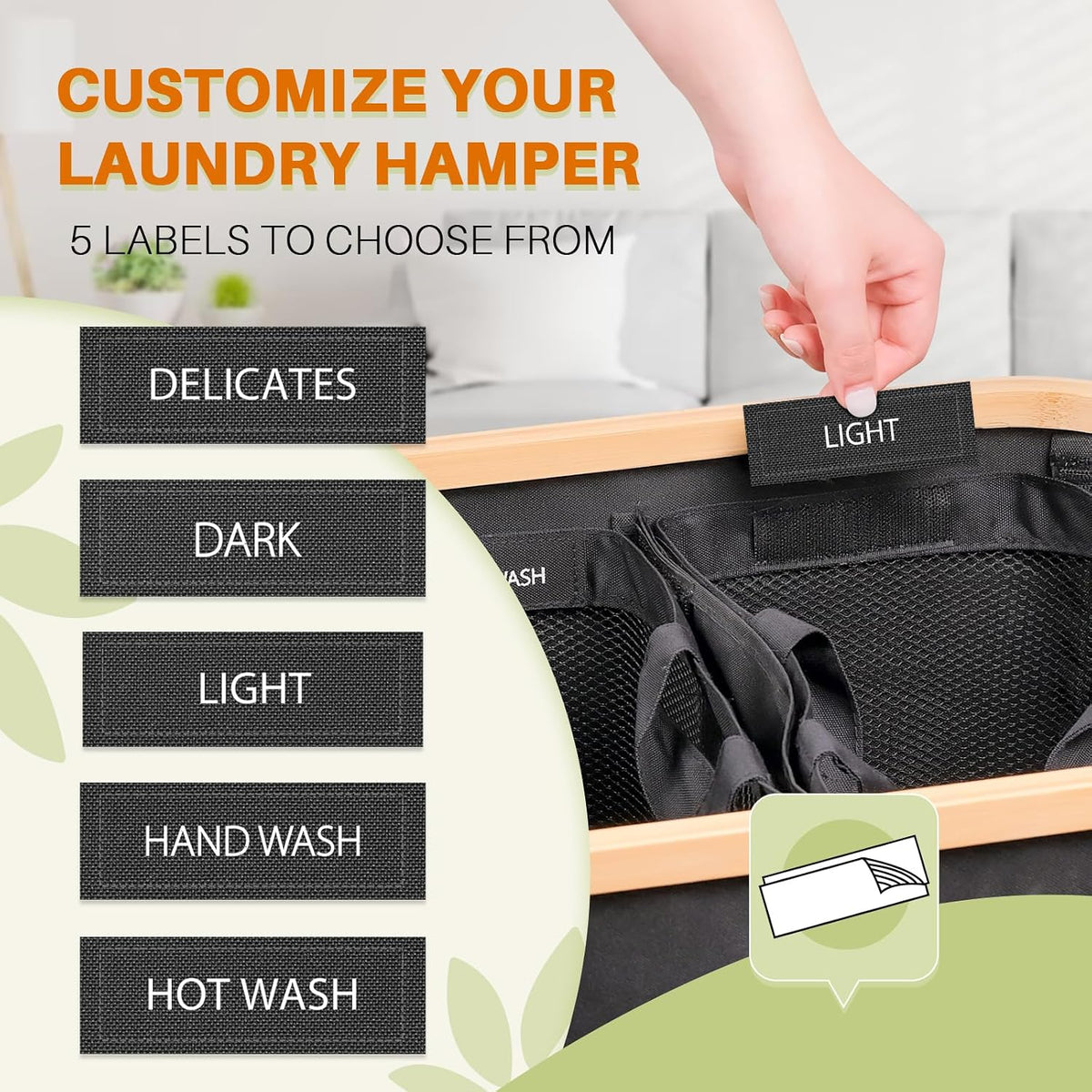 160L Laundry Hamper with Lid, 3 Section Laundry Basket with 3 Removable Bag