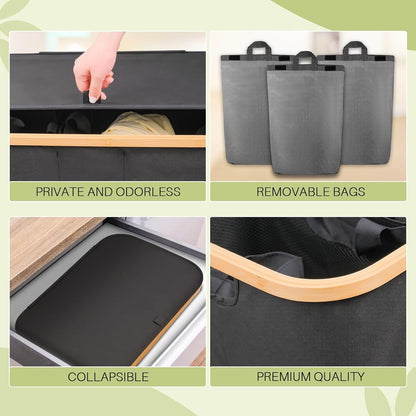 160L Laundry Hamper with Lid, 3 Section Laundry Basket with 3 Removable Bag