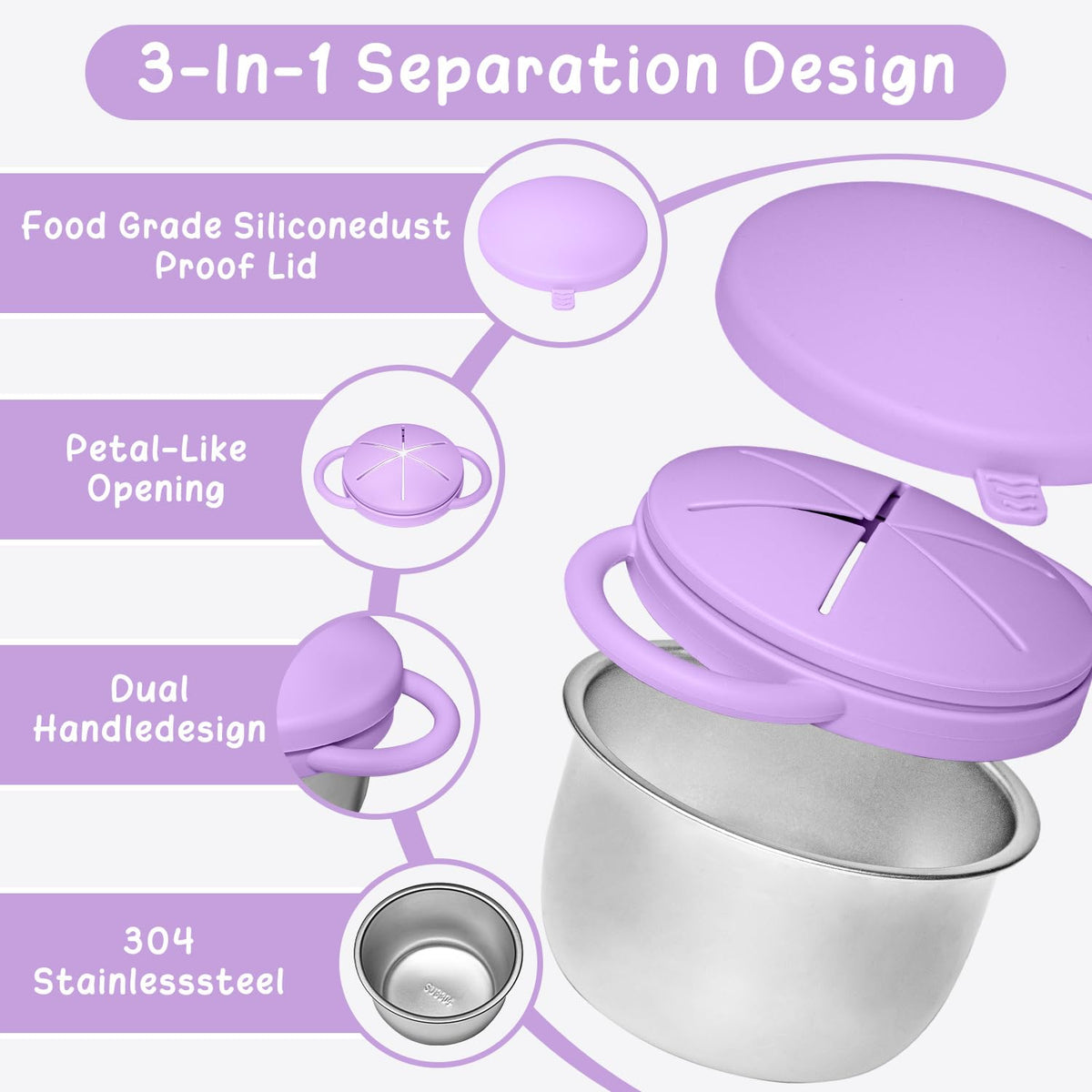 2 Pack Baby Stainless Steel Snack Containers for Kids