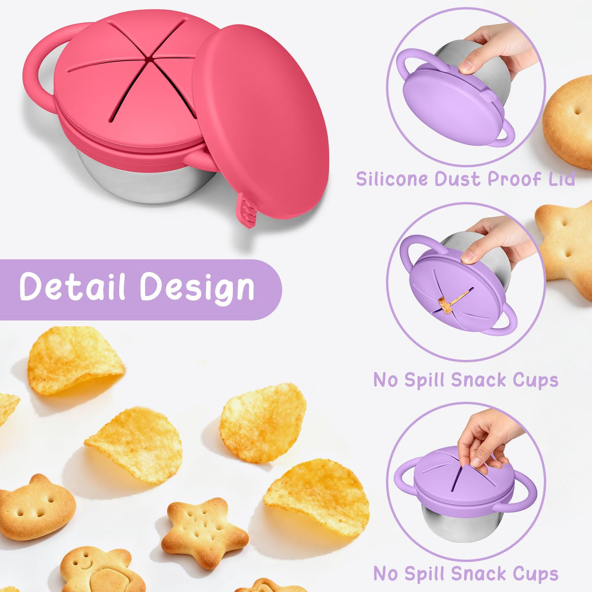 2 Pack Baby Stainless Steel Snack Containers for Kids