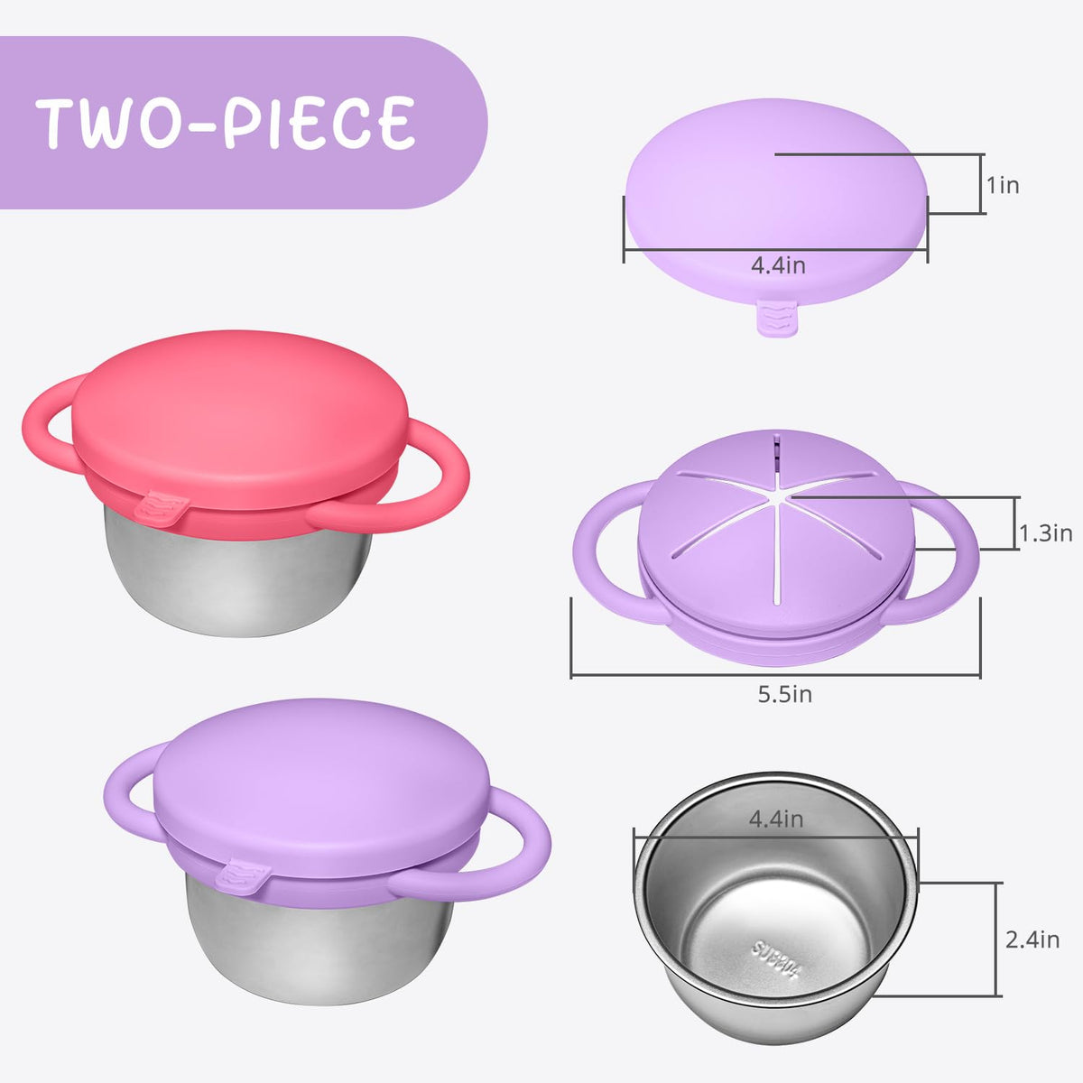 2 Pack Baby Stainless Steel Snack Containers for Kids