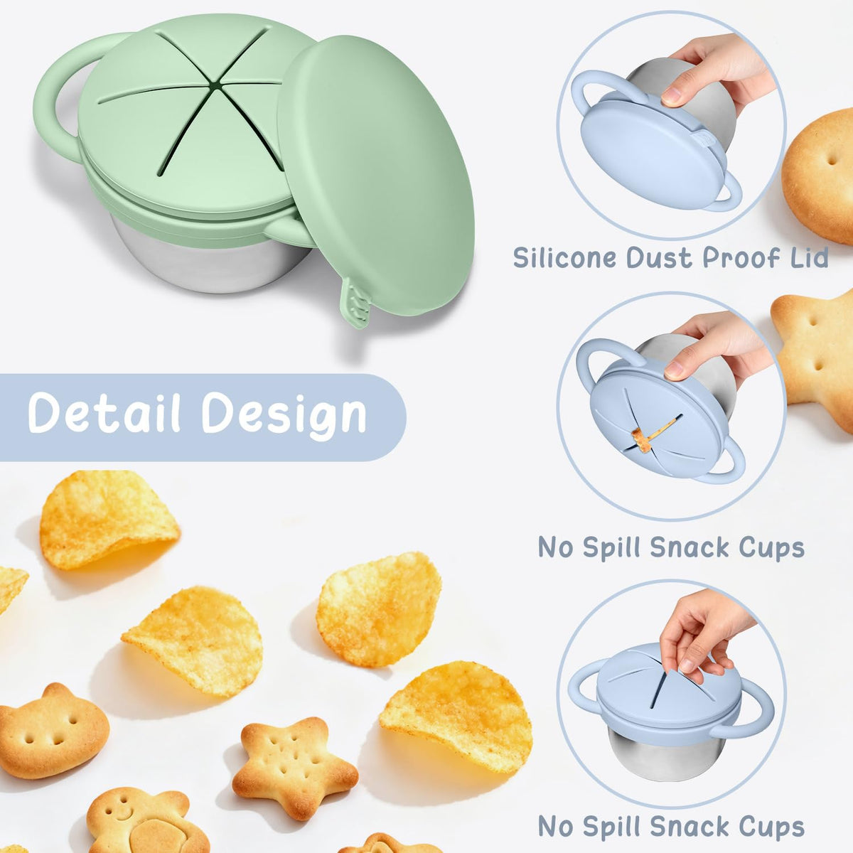 2 Pack Baby Stainless Steel Snack Containers for Kids