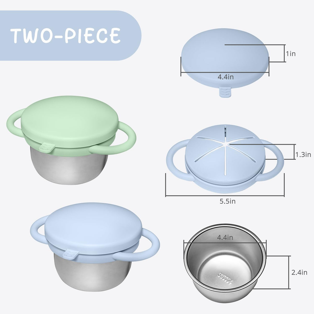 2 Pack Baby Stainless Steel Snack Containers for Kids
