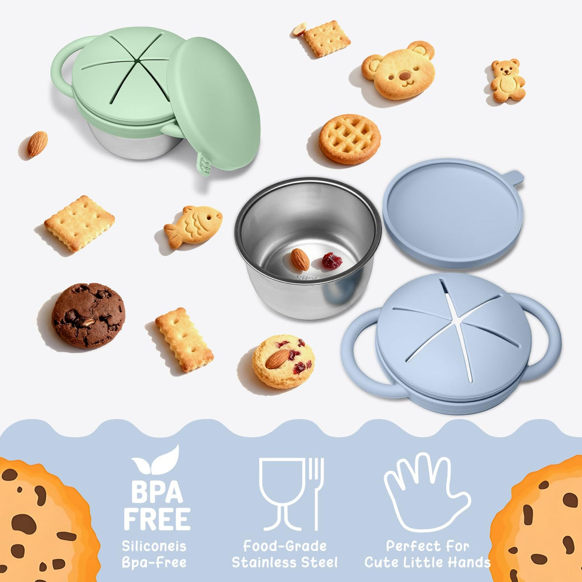2 Pack Baby Stainless Steel Snack Containers for Kids