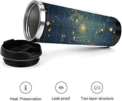 13oz Insulated Travel Coffee Mug Reusable Coffee Cup Water Bottle | Northern Stars Constellation Travel Mug with Leak Proof Lid Double Wall Stainless Steel Coffee Tumbler Personalized Gift
