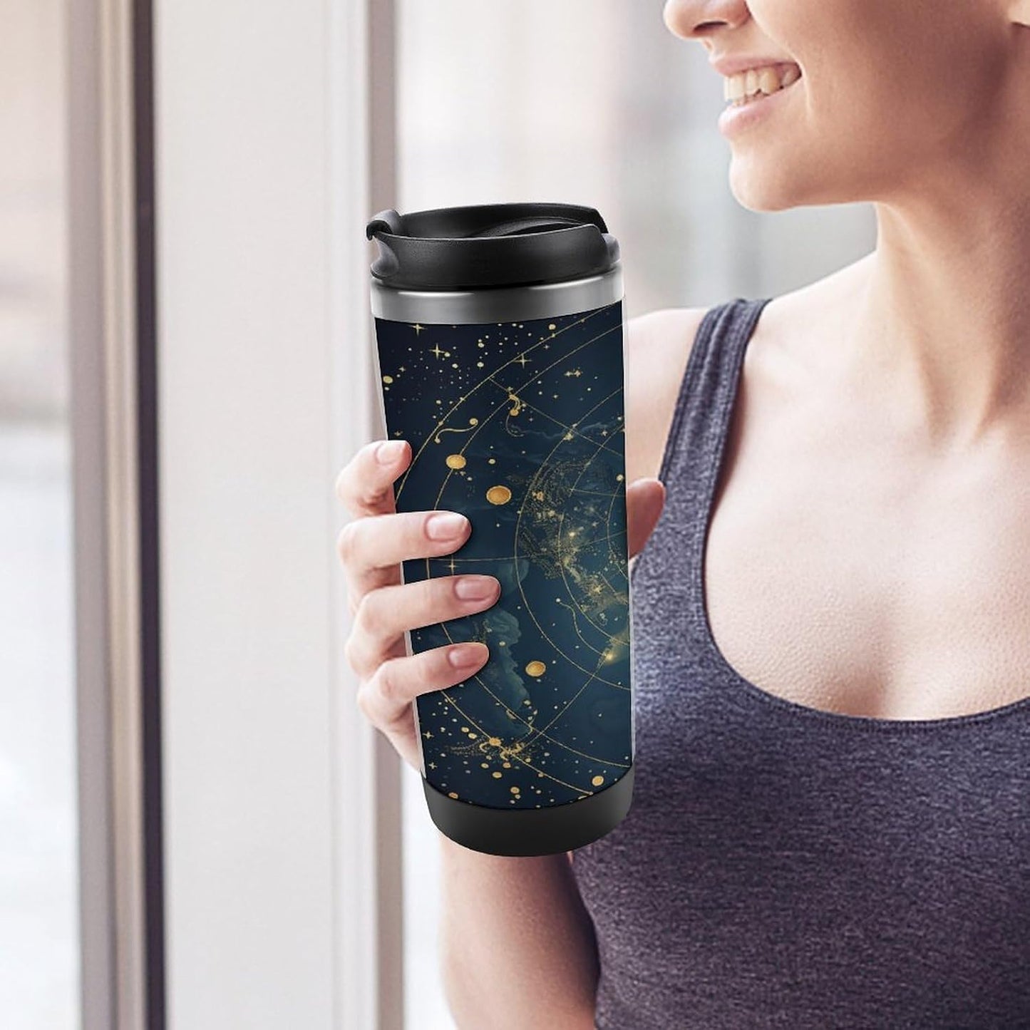 13oz Insulated Travel Coffee Mug Reusable Coffee Cup Water Bottle | Northern Stars Constellation Travel Mug with Leak Proof Lid Double Wall Stainless Steel Coffee Tumbler Personalized Gift