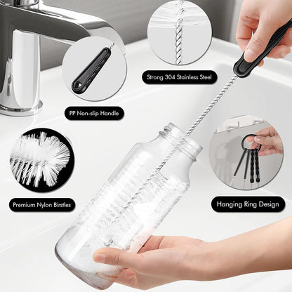 Bottle Cleaning Brush Set, 4Pcs Long Handle Bottle and Straw Cleaner Brushes for Washing Water Bottles Drinks Bottles Baby Bottles Glass Teapots