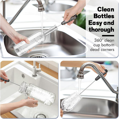 Bottle Cleaning Brush Set, 4Pcs Long Handle Bottle and Straw Cleaner Brushes for Washing Water Bottles Drinks Bottles Baby Bottles Glass Teapots