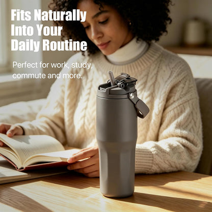 Ceramic-Lined Travel Tumbler, 26oz Insulated Stainless Steel Tumbler | with Handle, Straw & Sip Lid, Leakproof for Coffee, Tea & Daily Use