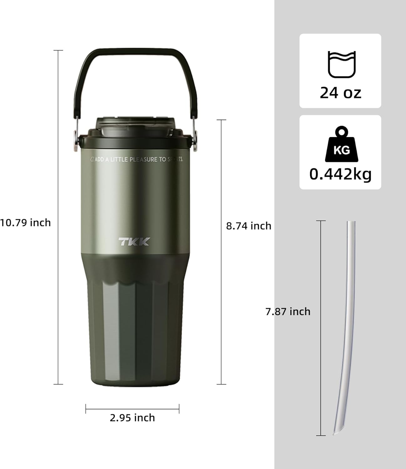 24 oz Ceramic Coated Tumbler with Straw Lid, 18/10 Stainless Steel Vacuum Tumblers, Leakproof Double Walled Car Cup with Handle & Tea Infuser& Dishwasher Safe, for Hot & Cold Drinks,Alpine Green