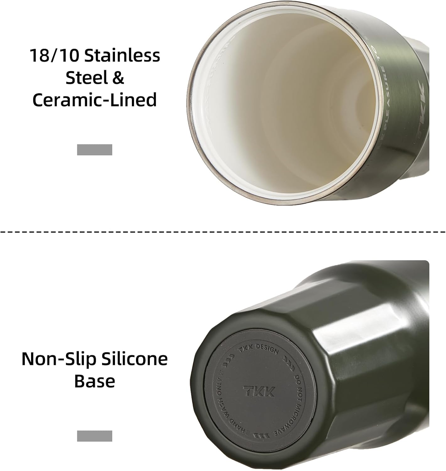 24 oz Ceramic Coated Tumbler with Straw Lid, 18/10 Stainless Steel Vacuum Tumblers, Leakproof Double Walled Car Cup with Handle & Tea Infuser& Dishwasher Safe, for Hot & Cold Drinks,Alpine Green