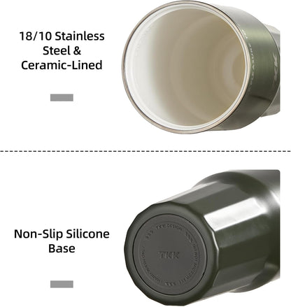 24 oz Ceramic Coated Tumbler with Straw Lid, 18/10 Stainless Steel Vacuum Tumblers, Leakproof Double Walled Car Cup with Handle & Tea Infuser& Dishwasher Safe, for Hot & Cold Drinks,Alpine Green
