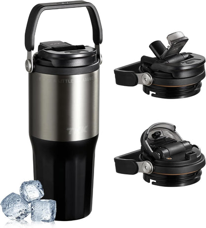 24 oz Ceramic Coated Tumbler with Straw Lid, 18/10 Stainless Steel Vacuum Tumblers, Leakproof Double Walled Car Cup with Handle & Tea Infuser& Dishwasher Safe, for Hot & Cold Drinks,Alpine Green