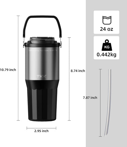 24 oz Ceramic Coated Tumbler with Straw Lid, 18/10 Stainless Steel Vacuum Tumblers, Leakproof Double Walled Car Cup with Handle & Tea Infuser& Dishwasher Safe, for Hot & Cold Drinks,Alpine Green