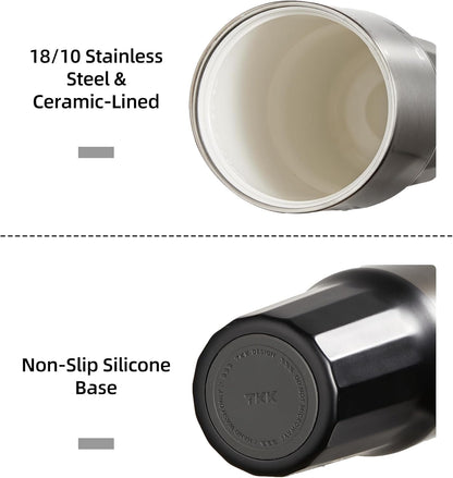 24 oz Ceramic Coated Tumbler with Straw Lid, 18/10 Stainless Steel Vacuum Tumblers, Leakproof Double Walled Car Cup with Handle & Tea Infuser& Dishwasher Safe, for Hot & Cold Drinks,Alpine Green
