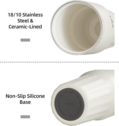 24 oz Ceramic Coated Tumbler with Straw Lid, 18/10 Stainless Steel Vacuum Tumblers, Leakproof Double Walled Car Cup with Handle & Tea Infuser& Dishwasher Safe, for Hot & Cold Drinks,Alpine Green
