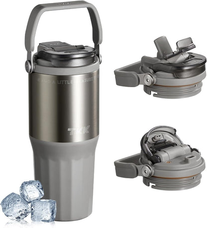 24 oz Ceramic Coated Tumbler with Straw Lid, 18/10 Stainless Steel Vacuum Tumblers, Leakproof Double Walled Car Cup with Handle & Tea Infuser& Dishwasher Safe, for Hot & Cold Drinks,Alpine Green
