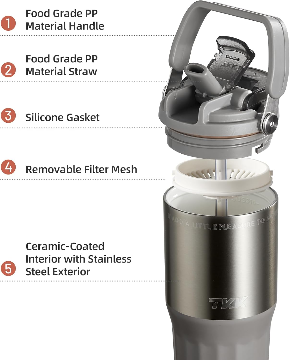 24 oz Ceramic Coated Tumbler with Straw Lid, 18/10 Stainless Steel Vacuum Tumblers, Leakproof Double Walled Car Cup with Handle & Tea Infuser& Dishwasher Safe, for Hot & Cold Drinks,Alpine Green