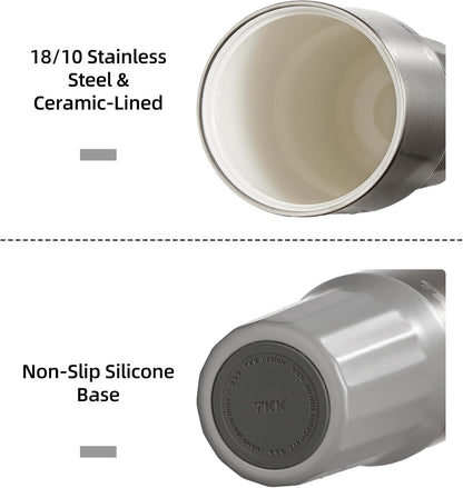 24 oz Ceramic Coated Tumbler with Straw Lid, 18/10 Stainless Steel Vacuum Tumblers, Leakproof Double Walled Car Cup with Handle & Tea Infuser& Dishwasher Safe, for Hot & Cold Drinks,Alpine Green