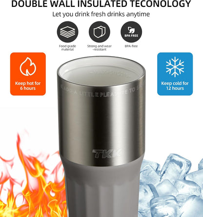 24 oz Ceramic Coated Tumbler with Straw Lid, 18/10 Stainless Steel Vacuum Tumblers, Leakproof Double Walled Car Cup with Handle & Tea Infuser& Dishwasher Safe, for Hot & Cold Drinks,Alpine Green