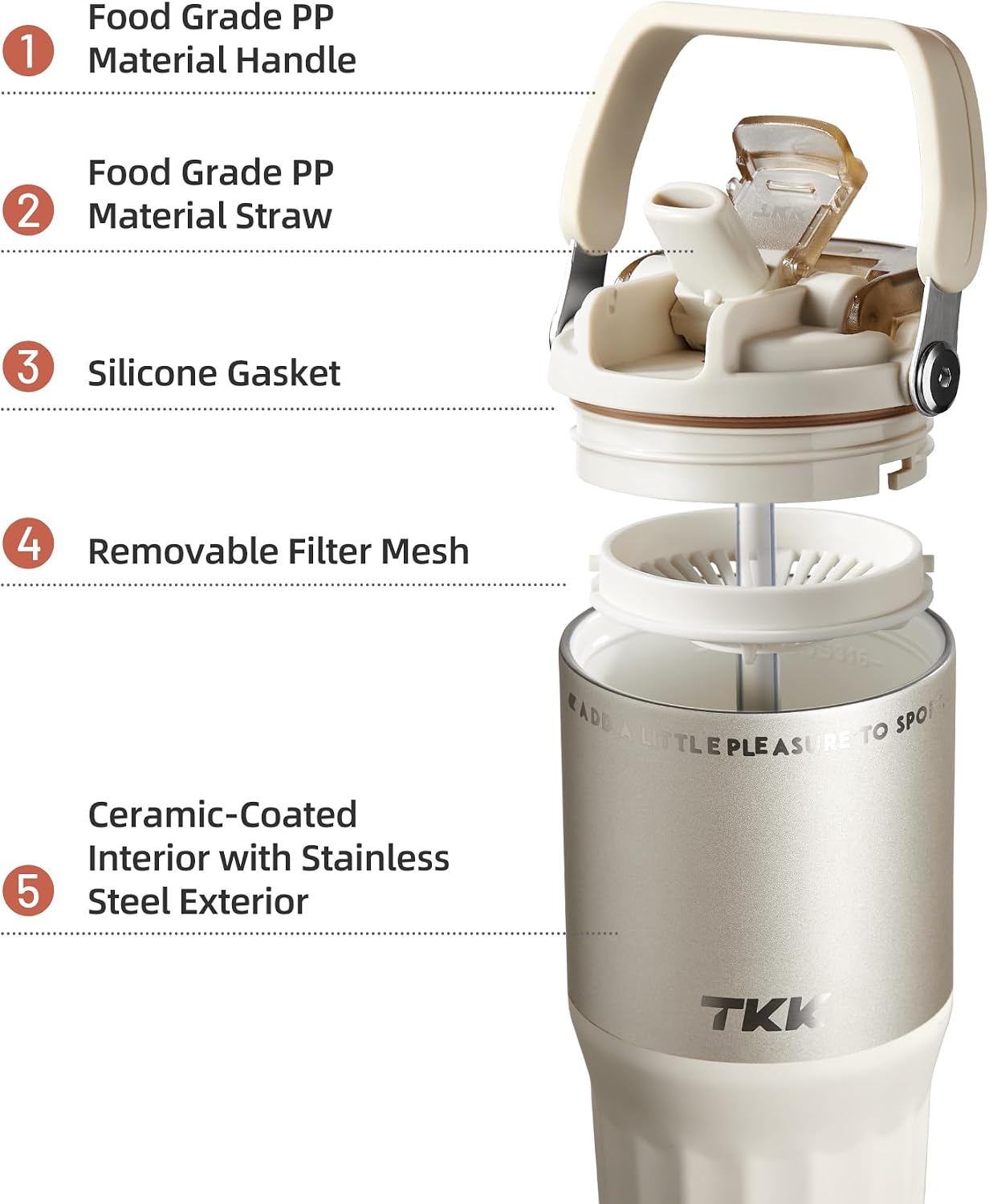 24 oz Ceramic Coated Tumbler with Straw Lid, 18/10 Stainless Steel Vacuum Tumblers, Leakproof Double Walled Car Cup with Handle & Tea Infuser& Dishwasher Safe, for Hot & Cold Drinks,Alpine Green