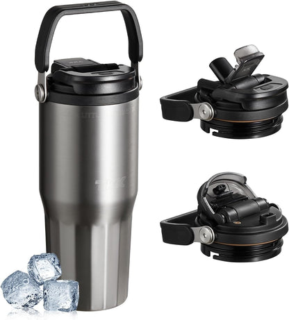 24 oz Ceramic Coated Tumbler with Straw Lid, 18/10 Stainless Steel Vacuum Tumblers, Leakproof Double Walled Car Cup with Handle & Tea Infuser& Dishwasher Safe, for Hot & Cold Drinks,Alpine Green