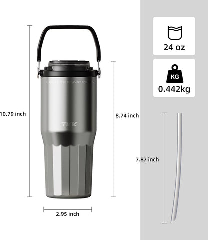 24 oz Ceramic Coated Tumbler with Straw Lid, 18/10 Stainless Steel Vacuum Tumblers, Leakproof Double Walled Car Cup with Handle & Tea Infuser& Dishwasher Safe, for Hot & Cold Drinks,Alpine Green