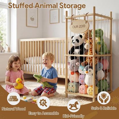 Brelley Stuffed Animal Storage Wood Toy Storage Organizer