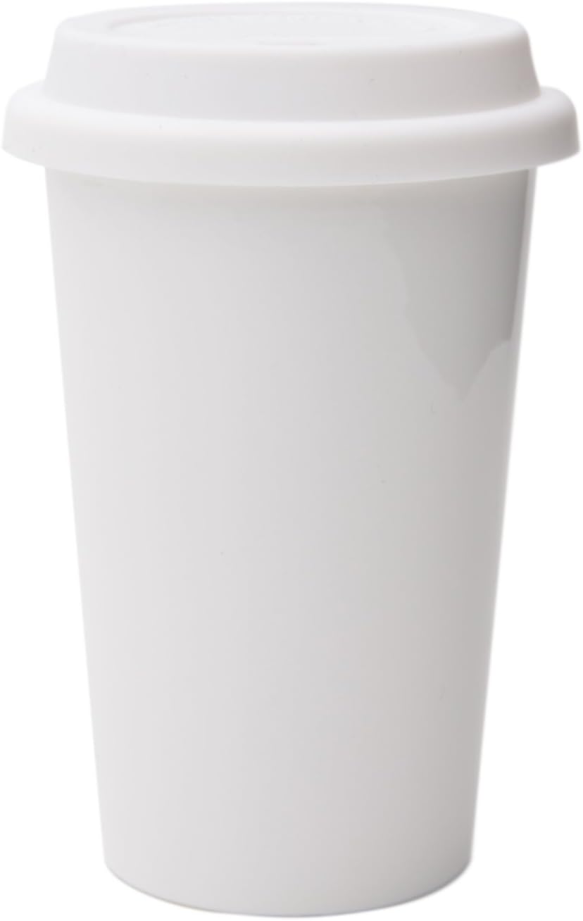 Double Wall Insulated Ceramic Cup, I Am Not a Paper Cup, 12oz, White | Reusable, Ceramic Travel Cup with Lid & Sleeve for Coffee On-The-Go, Microwave-Safe & Dishwash-Safe