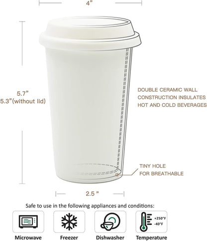 Double Wall Insulated Ceramic Cup, I Am Not a Paper Cup, 12oz, White | Reusable, Ceramic Travel Cup with Lid & Sleeve for Coffee On-The-Go, Microwave-Safe & Dishwash-Safe