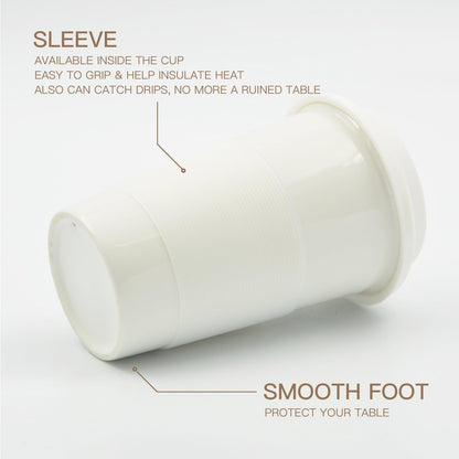 Double Wall Insulated Ceramic Cup, I Am Not a Paper Cup, 12oz, White | Reusable, Ceramic Travel Cup with Lid & Sleeve for Coffee On-The-Go, Microwave-Safe & Dishwash-Safe