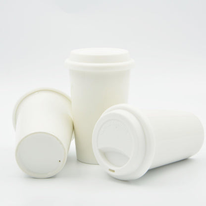 Double Wall Insulated Ceramic Cup, I Am Not a Paper Cup, 12oz, White | Reusable, Ceramic Travel Cup with Lid & Sleeve for Coffee On-The-Go, Microwave-Safe & Dishwash-Safe