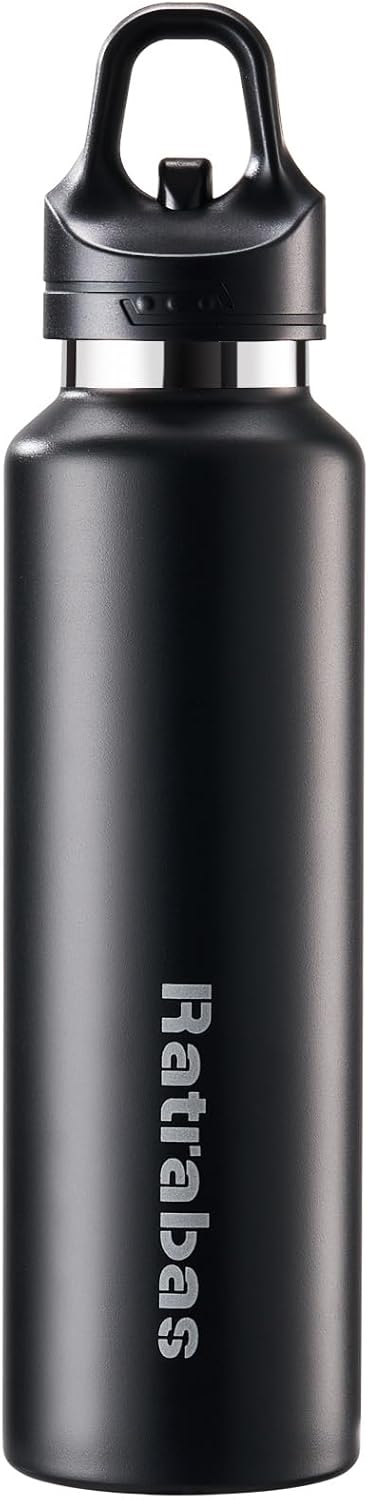 Insulated Water Bottle for Men, 21.6 oz Leak-Proof Tumbler, Black | One-touch lid opens one-handed; stainless steel travel water bottle for women fits cup holders during workouts and cycling