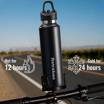 Insulated Water Bottle for Men, 21.6 oz Leak-Proof Tumbler, Black | One-touch lid opens one-handed; stainless steel travel water bottle for women fits cup holders during workouts and cycling