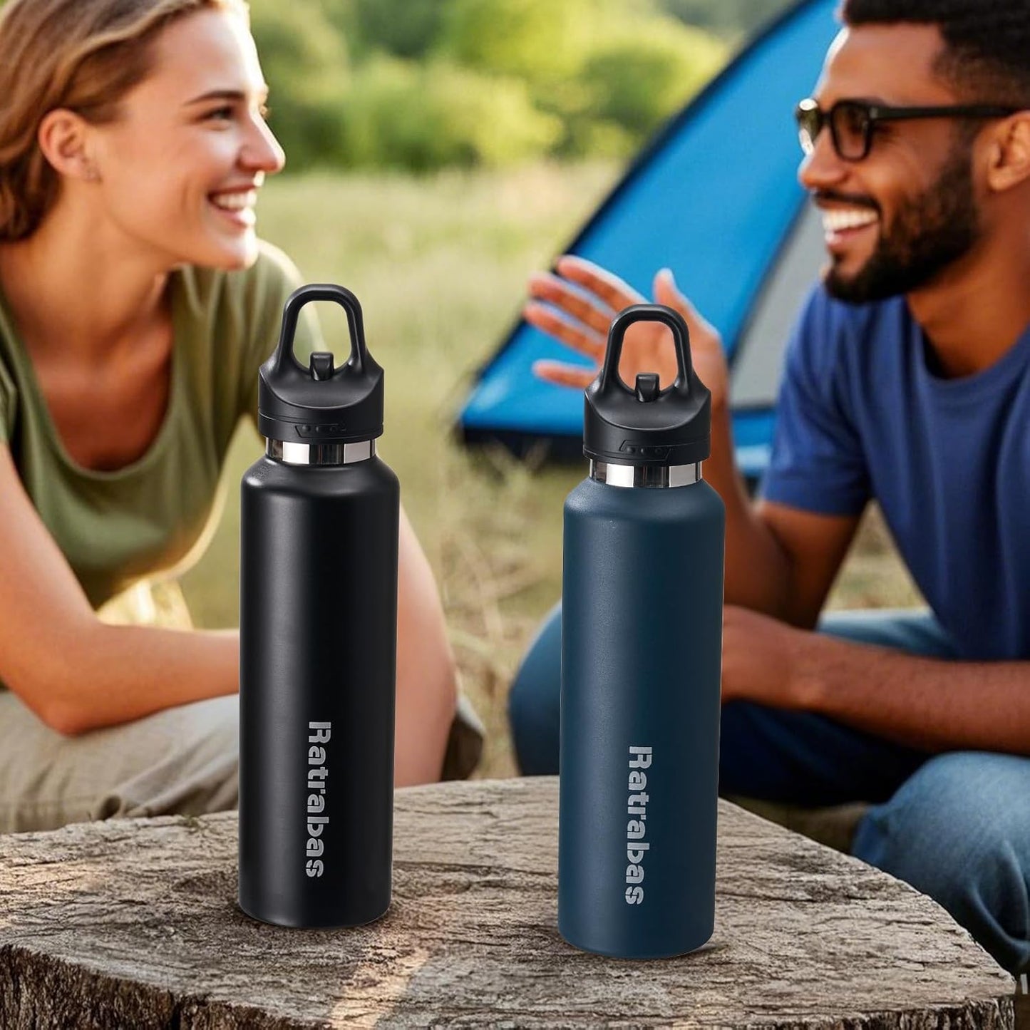 Insulated Water Bottle for Men, 21.6 oz Leak-Proof Tumbler, Black | One-touch lid opens one-handed; stainless steel travel water bottle for women fits cup holders during workouts and cycling