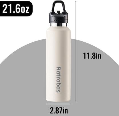Insulated Water Bottle for Men, 21.6 oz Leak-Proof Tumbler, Black | One-touch lid opens one-handed; stainless steel travel water bottle for women fits cup holders during workouts and cycling